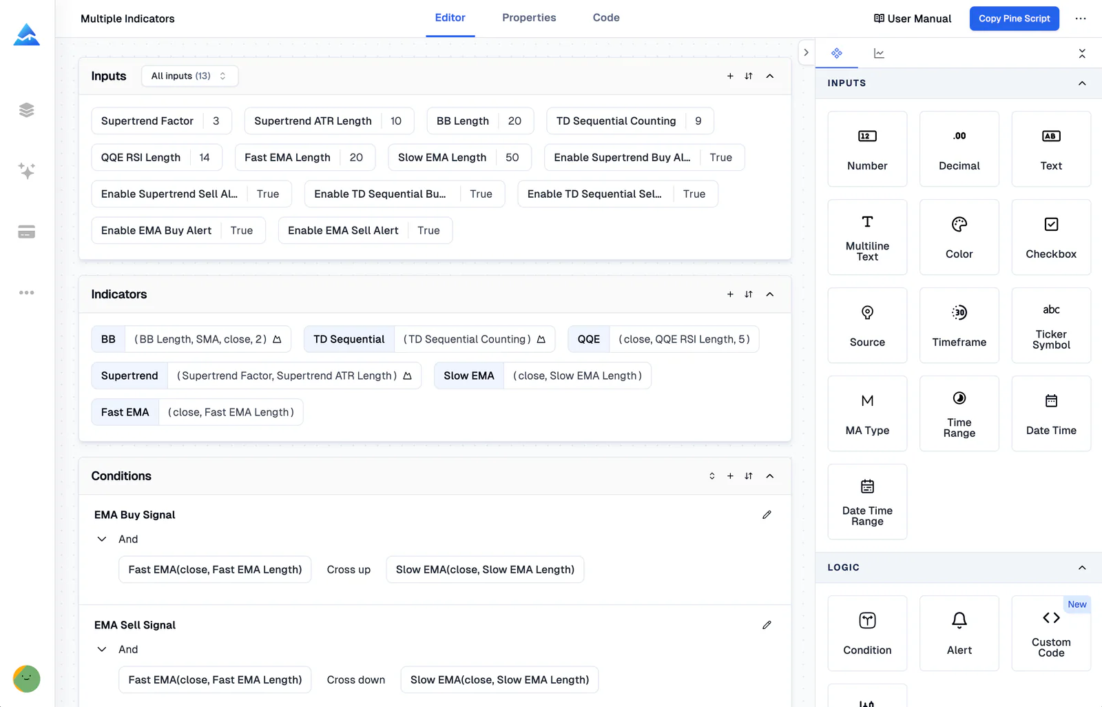 No-Code Pine Script Editor — Build Indicators & Strategies Visually | Pineify